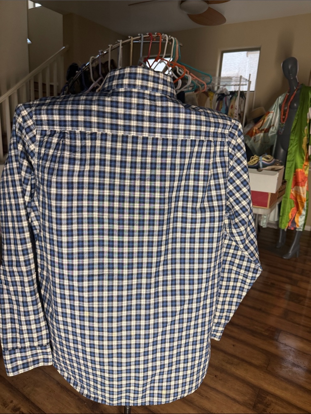 Old Navy Blue & White Plaid Button-Down Shirt - Picture 2 of 3